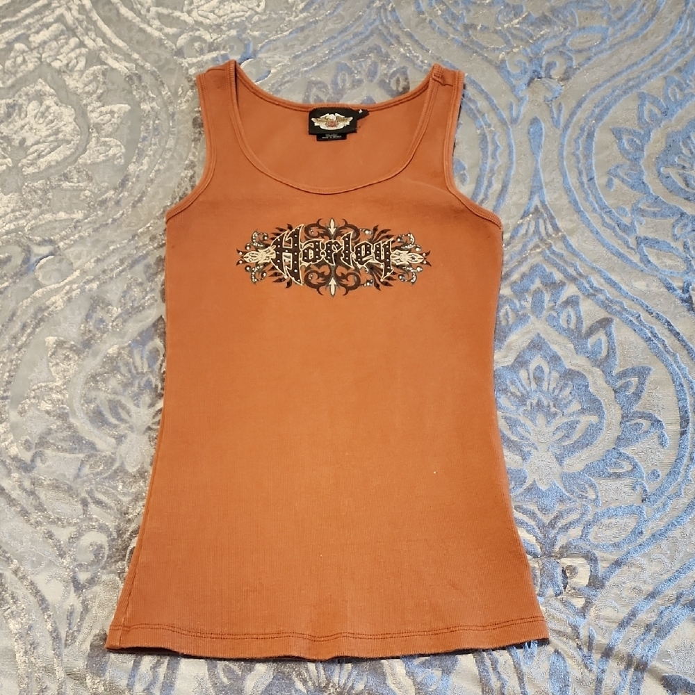 Harley-Davidson Orange Fitted Graphic Tank Top